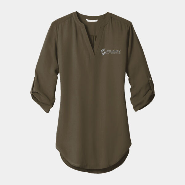 EMB_G - Ladies 3/4 Sleeve Tunic Blouse Thumbnail